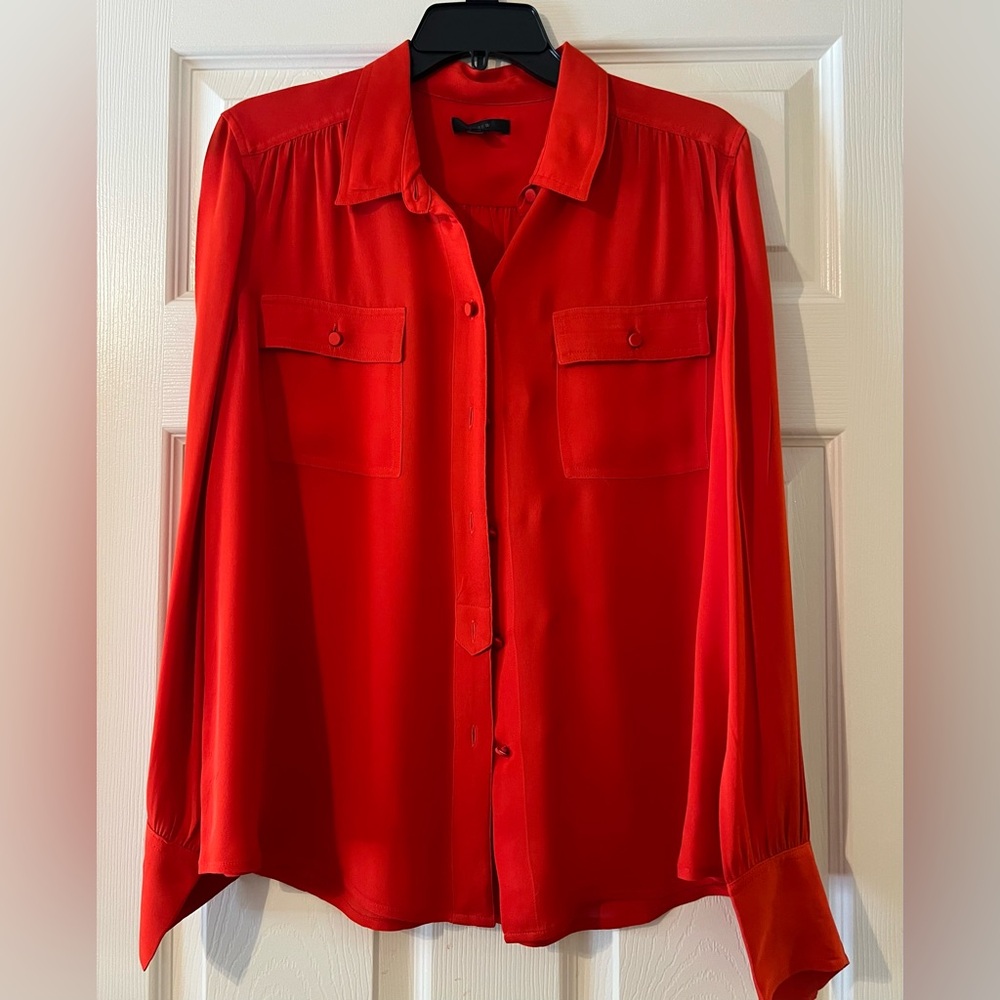 J. Crew Women’s Silk Button Down Shirt in Red Size 14